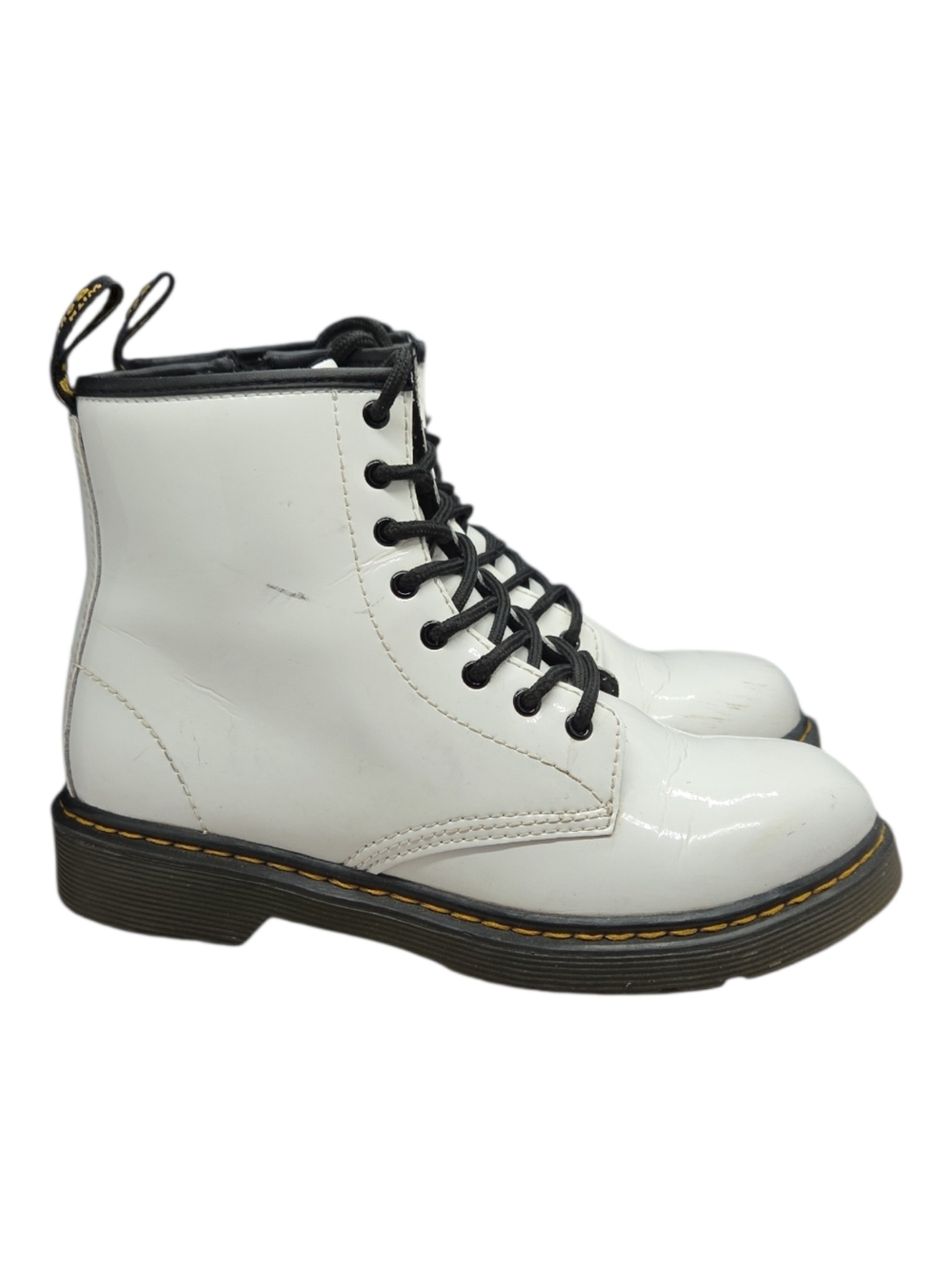 -- Dr Martens 1460J White Leather Lace Up Zip Combat Boots Size Women's 5‎